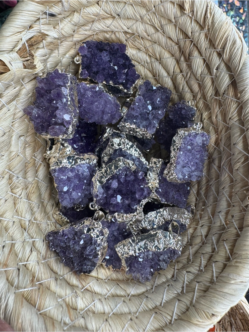 Purple Amethyst Cluster Pendant Necklace - Natural Stone Jewelry